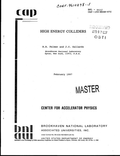 High Energy Colliders