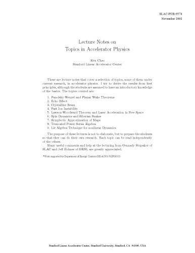 Topics in Accelerator Physics (lecture notes)