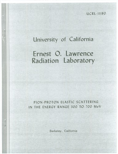 Pion-Proton Elastic Scattering (300-700 MeV) [thesis]