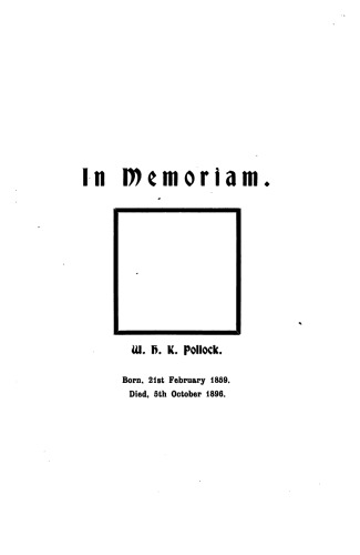 W. H. K. Pollock - Pollock Memories