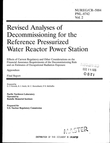 Analyses of Decommissioning the Reference PWR Power Station Vol 2 [appendices]