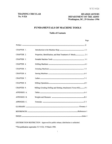 Fundamentals Of Machine Tools [Mil TM]