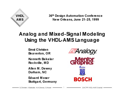 Analog and Mixed-Signal Modeling Using the VHDL-AMS Language [Presentation Slides, 36 Design Conference]