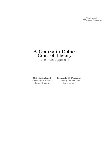 A Course In Robust Control Theory: A Convex Approach