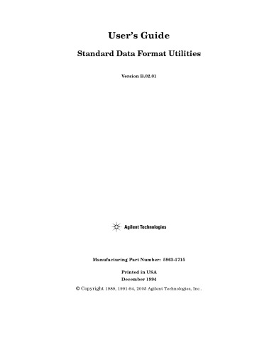 Agilent - Standard Data Format Utilities (users guide)