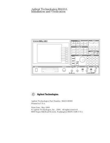 Agilent 89410A Analyzer (installation and verification)