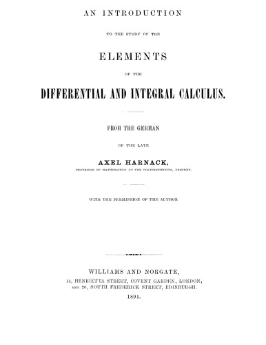 An Intro to the Study of the Elements of the Diff and Int Calculus