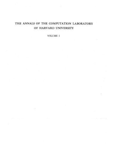 Automatic Sequence-Controlled Calculator [early computer] (MK 1) - Manual of Operation - Harvard Univ.