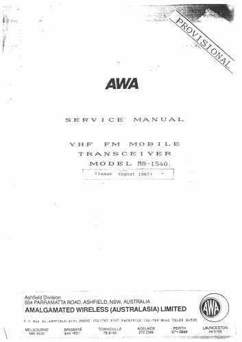 AWA VHF FM Transceiver Model M8-1540