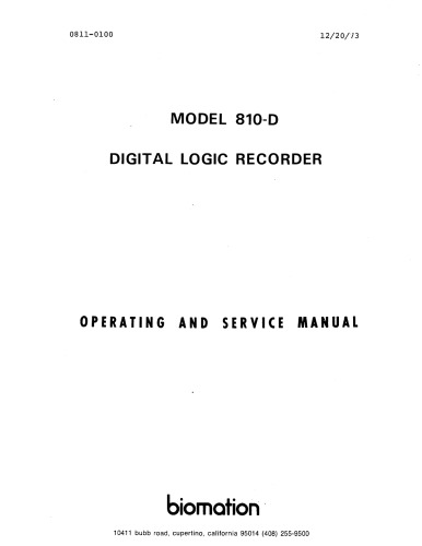 BIOMATION 810D Digital Logic recorder (operators, service)