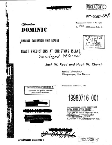 Blast Predictions at Christmas Island - Sandia Natl. Labs