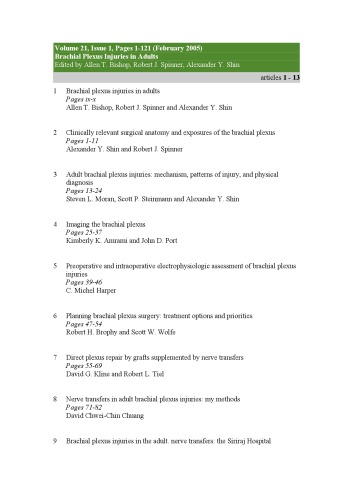 Brachial Plexus Injuries in Adults [an issue of Hand Clinics]