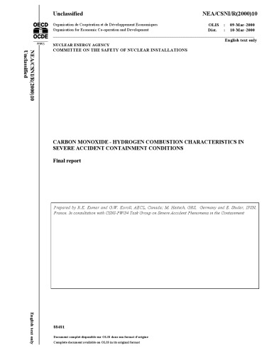 CO-H Combustion Chars in Severe Accident Cond (csni-r2000-10)