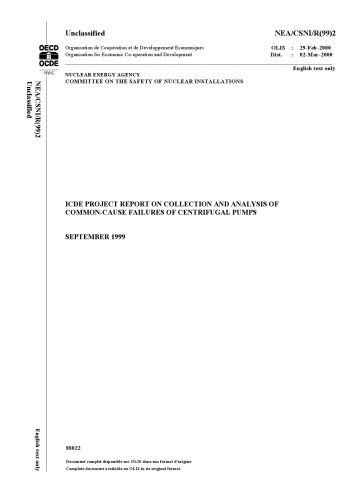 Common-Cause Failures of Centrifugal Pumps (csni-r99-2)