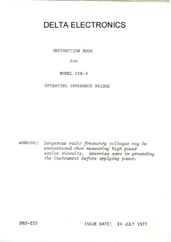 DELTA OIB-3 Impedance Bridge