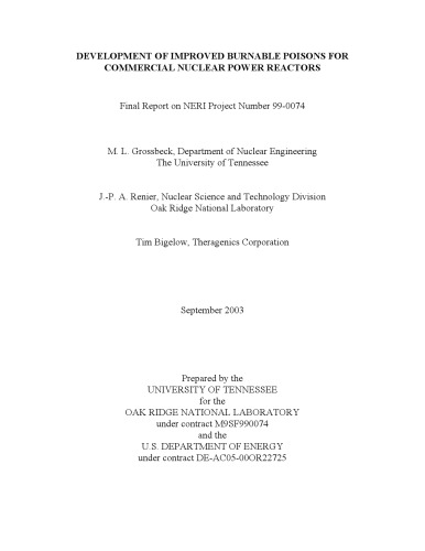 Devel. of Improved Burnable Poisons for Commercial Nuclear Pwr Reactors