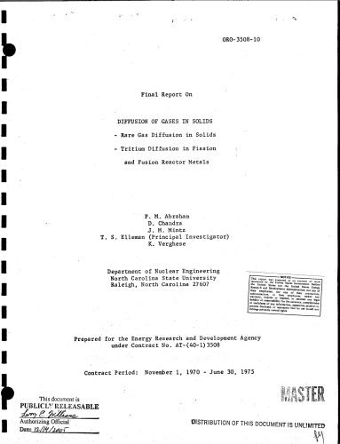 Diffusion of Gases in Solids [nucl eng.]