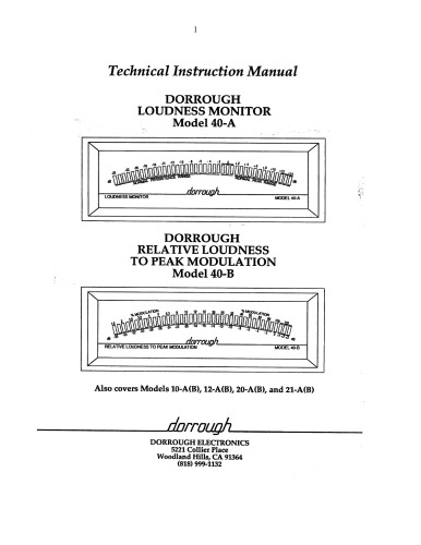 DORROUGH 40A, 40B Loudness Monitors - Tech Instruction