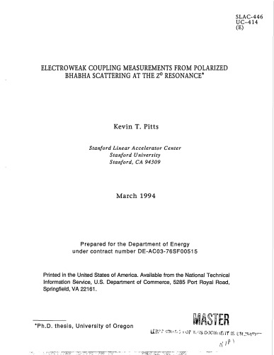 Electroweak Coupling Measurements at the Z0 Resonance [thesis]