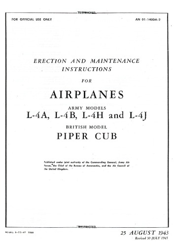 Erection and Maint. Instructions - Army L-4A,B,H,J and British Piper Cub Airplanes [AN 01-140DA-2]