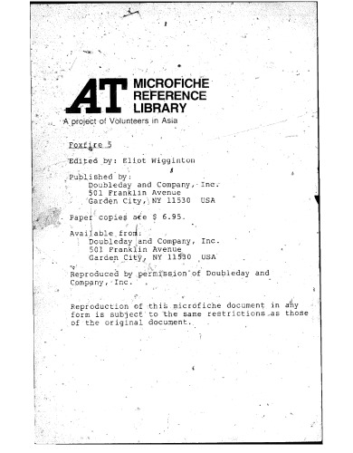 Foxfire Book 5 on Primitive Survival