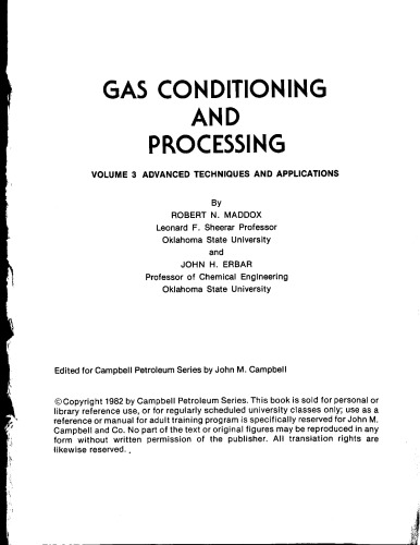 Gas Conditioning and Procg [V.3 Adv. Techniques, Applns]