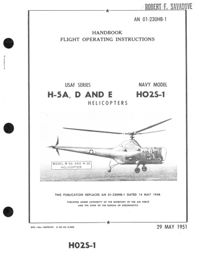 Handbook of Flight Oper. Instructions - USAF H-5A,D,E and Navy HO2S-1 Helicopters [AN 01-230HB-1]