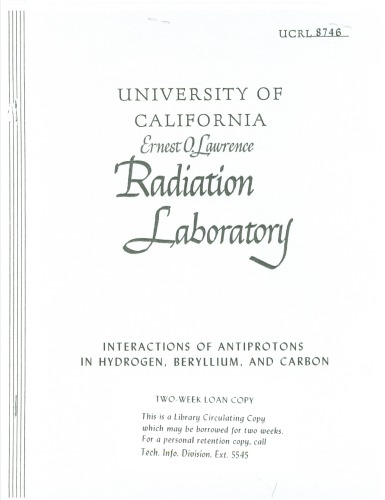 Interactions of Antiprotons with H, Be, C [thesis]