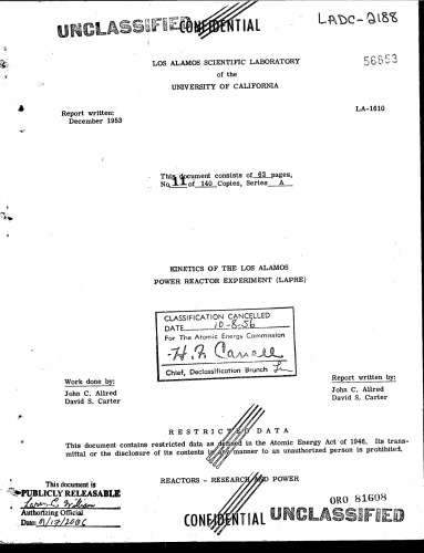 Kinetics of Los Alamos Power Reactor [declassified]