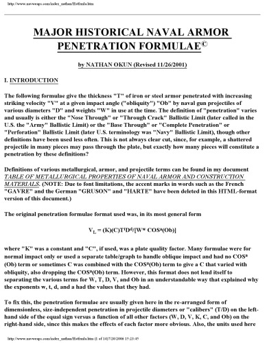 Major Historical Naval Armor Penetration Formulae [website capture]