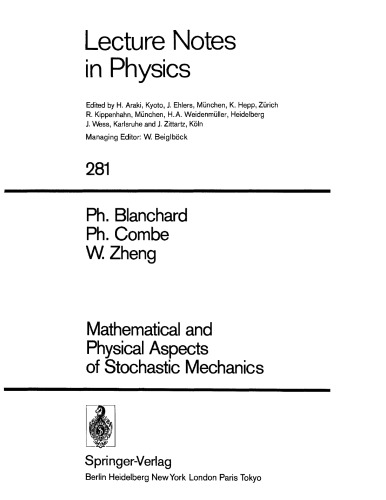 Mathem. and Phys. Asps. of Stochastic Mech. [LNP 0281]