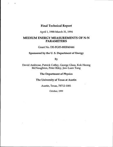 Medium Energy Measurements of N-N Parameters