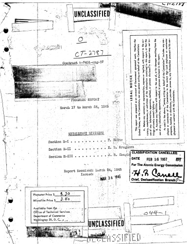 Metallurgy Division - Progress Rpt [Mar 17-24 1945] [declassified]