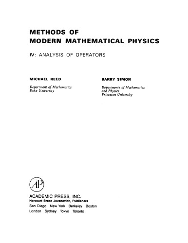 Methods of Modern Mathem. Physics [Vol 4 - Anal. of Operators]