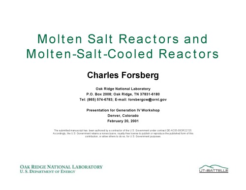 Molten-Salt and Moten-Salt-Cooled Reactors [pres. slides]