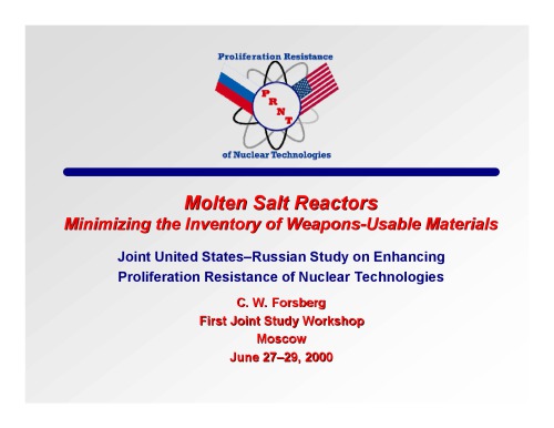 Molten-Salt Reactors - Minimizing Inventory of Weapons-Usable Mtls [pres. slides]