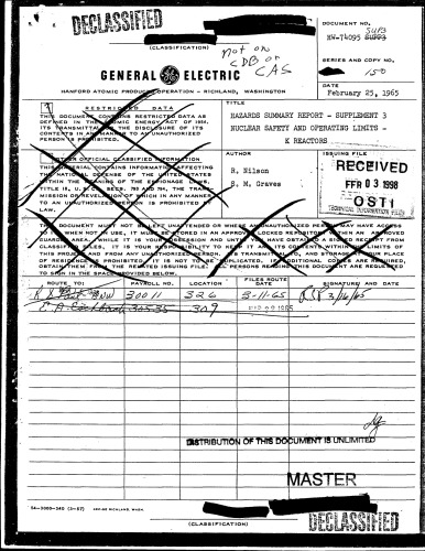 Nuclear Safety and Operating Limits - Hanford K Reactors