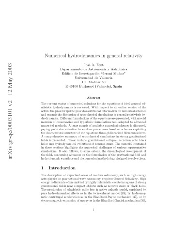 Numerical Hydrodynamics in General Relativity [thesis]