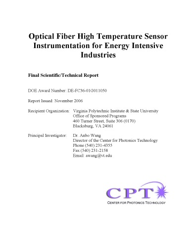 Optical Fiber High-Temp Sensor Instrumentation for Energy-Intensive Industries