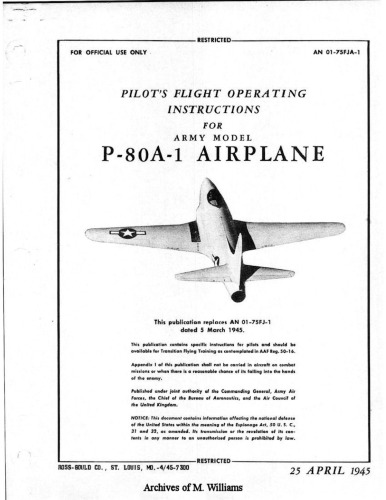 Pilot's Flight Operating Instructions - Army Model P-80A-1 [AN 01-75FJA-1]