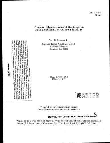 Precision Meas of Neutron Spin-Dependent Structure Functions [thesis]