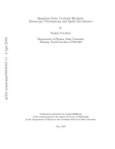 Quantum Dots - Coulomb Blockade, Mesoscopic Functions [thesis] S. Vorojtsov