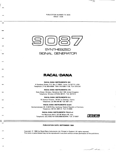 Racal-Dana Model 9087 Synthesized Signal Generator - maint.