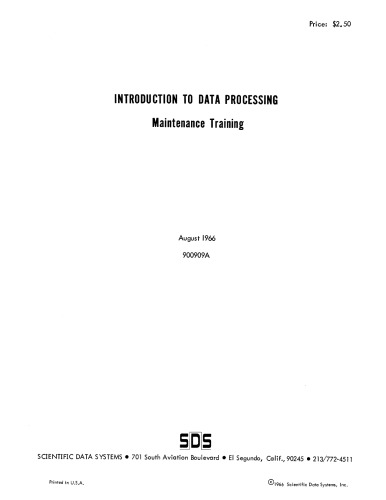 SDS 900909A Introduction to Data Processing - Maintenance Training