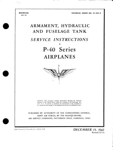 Service Instructions - Armament, Hydraulic and Fuselage Tank - P-40 Aircraft [01-25C-2]