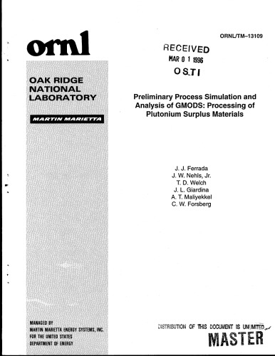 Simulation, Analysis of GMODS - Processing Pu Surplus Mtls