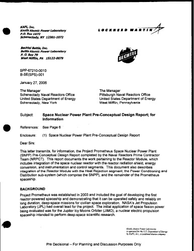 Space Nuclear Powerplants - Preconceptual Design Report