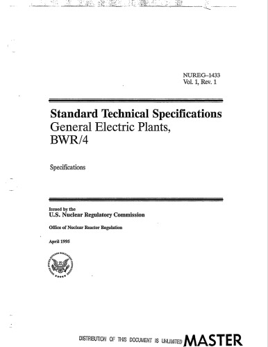 Std Tech Specs - GE Plants BWR 4 Vol 1