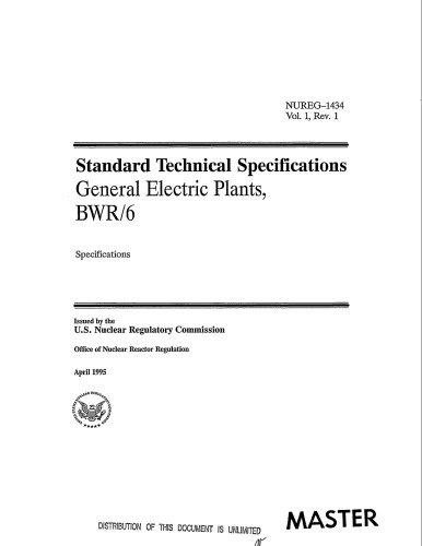 Std Tech Specs - GE Plants BWR 6 Vol 1