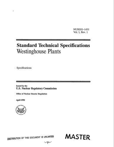 Std Tech Specs - Westinghouse Plants Vol 1